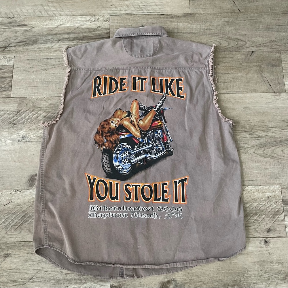 Biketoberfest Ride It Like You Stole It Motorcycle Cutoff Biker Shirt Daytona